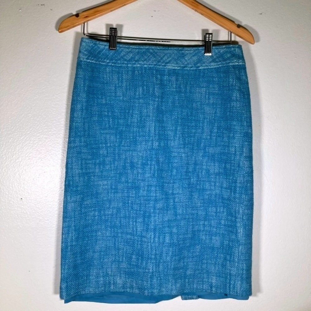 Talbots Womens 4 Blue Cotton Linen Blend Textured Pencil Skirt
